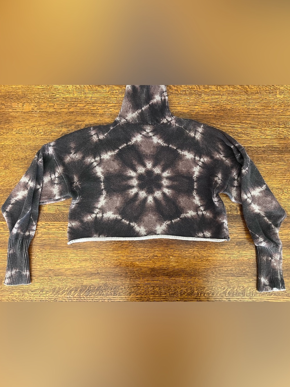 I.AM.GIA Tie Dye Cropped Turtleneck Sweater - Brown + Tan 100% Cotton XS